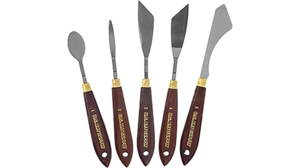 five stainless palette knives
