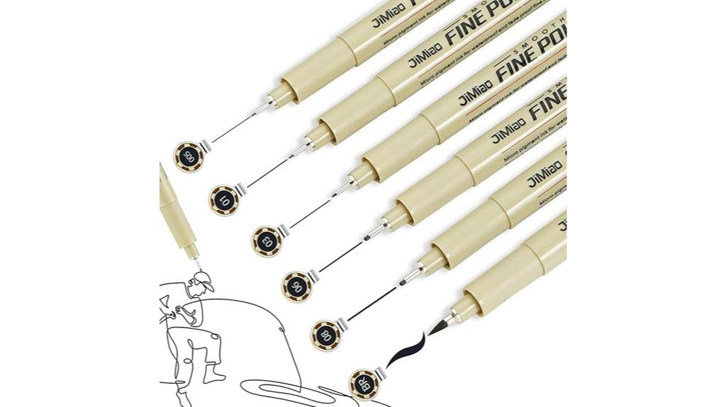 six black fineliner pens