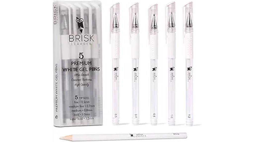 varied tip white gel pens