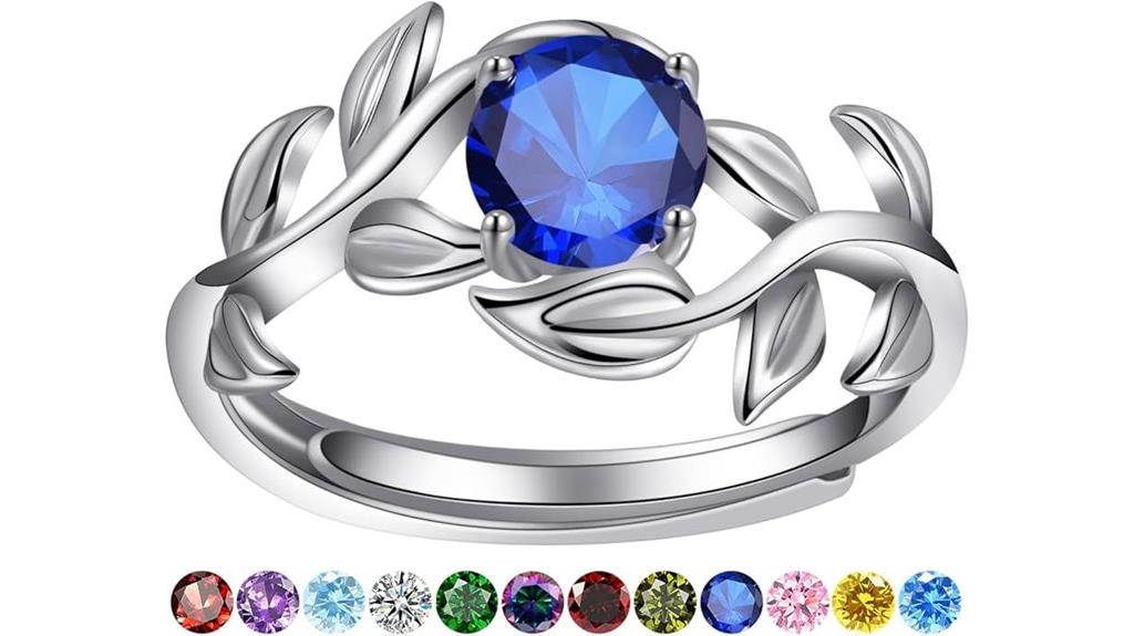adjustable leaf gemstone ring