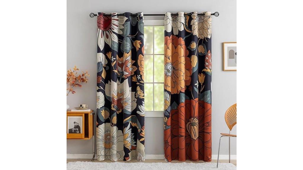 black boho floral curtains