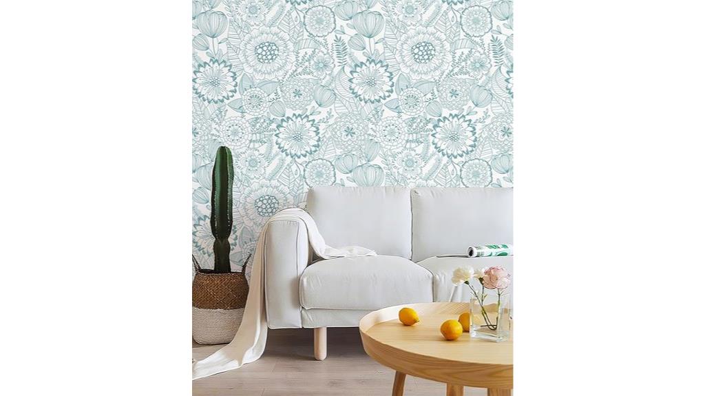 blue boho floral wallpaper
