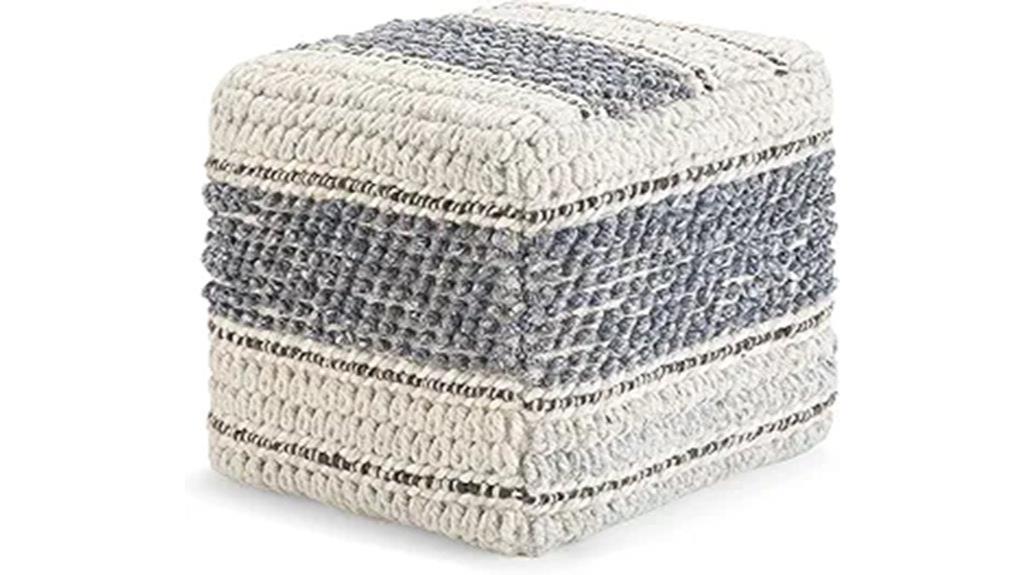 blue boho square pouf