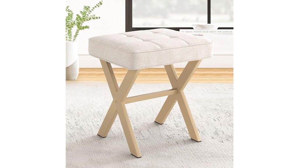 blue bona square linen stool