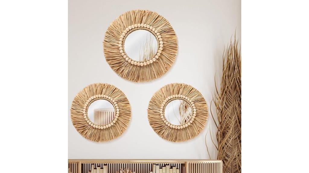 boho raffia mirror set