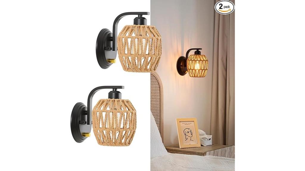 boho rattan sconce set