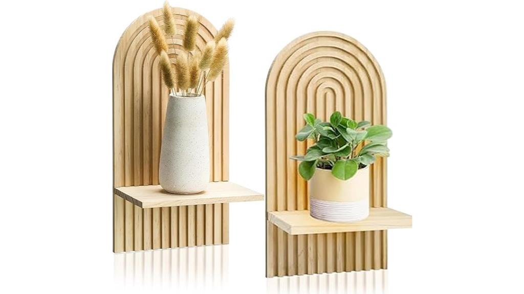 boho wooden arched shelves