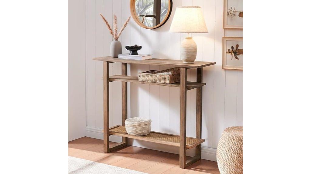 boho wooden console with rattan