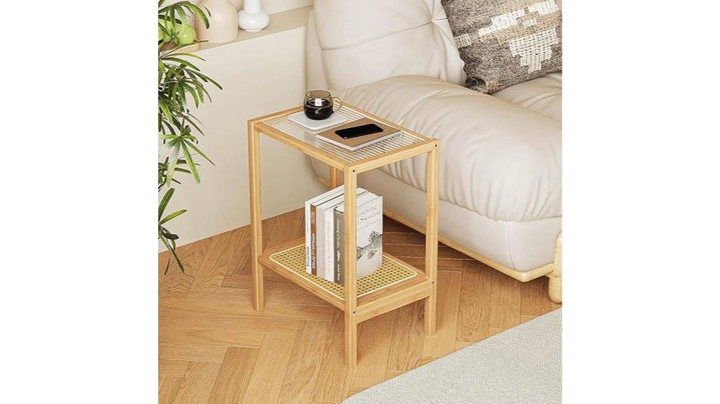 glass top bamboo nightstand