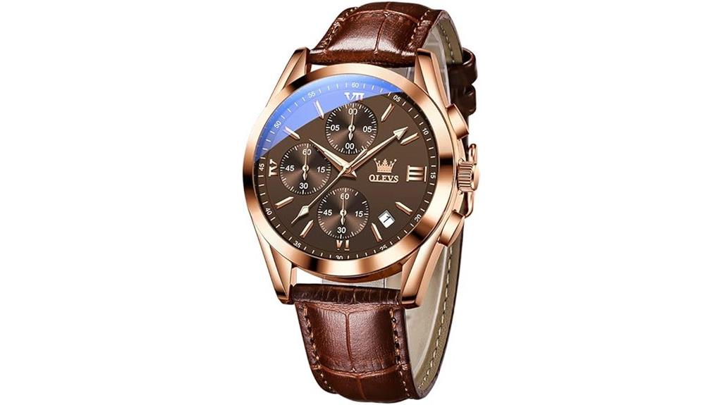leather chronograph luminous watch