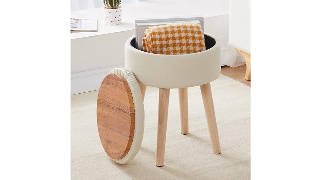 linen ottoman with wood