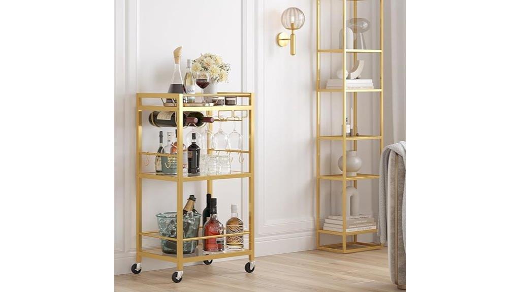 mirrored 3 tier bar cart