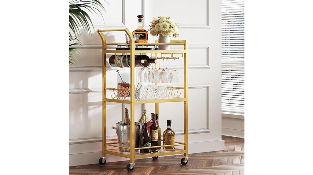 mirrored tiered bar cart