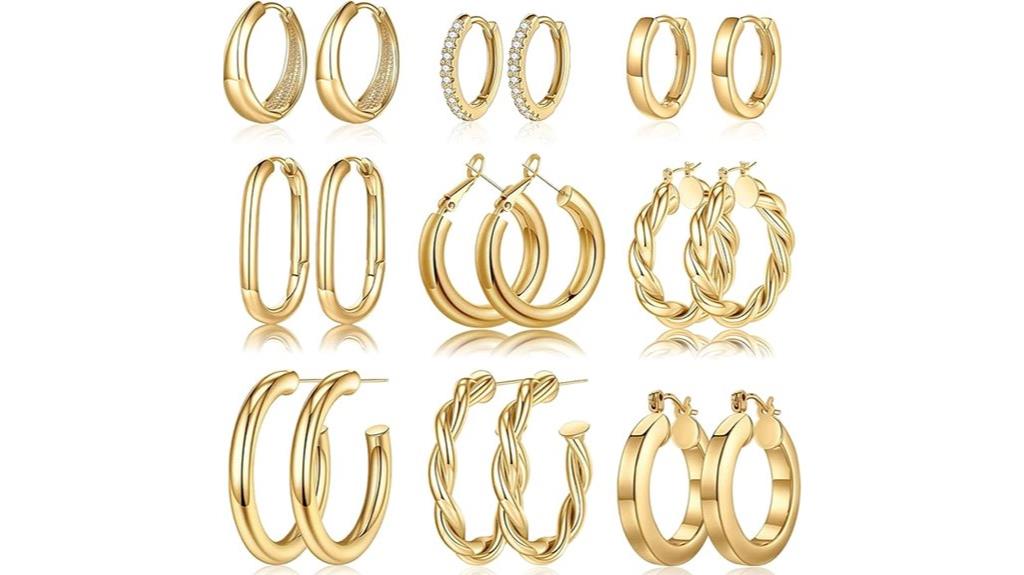 nine pair gold hoops