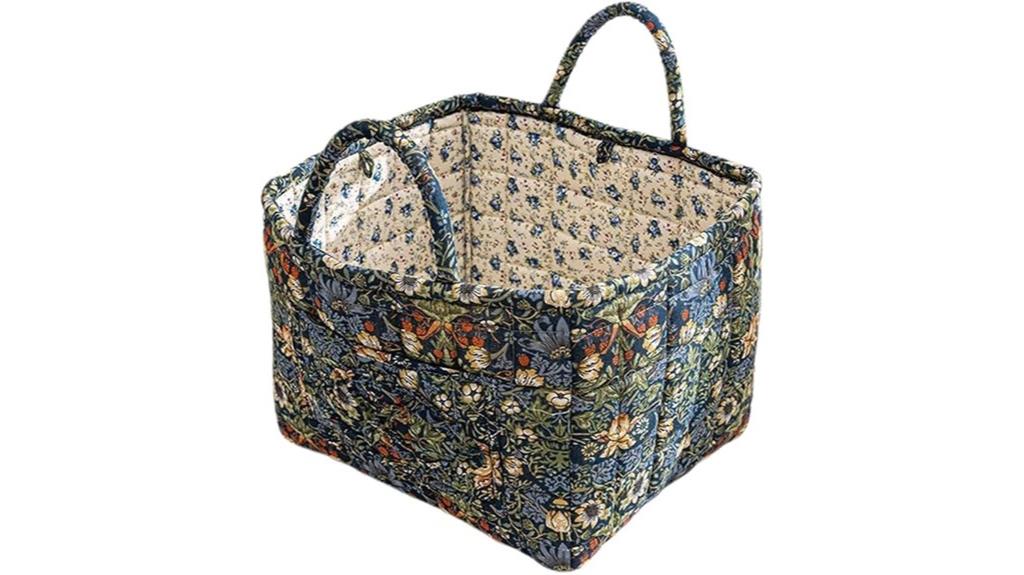 olive floral quilted basket