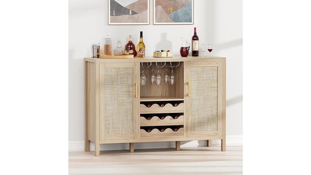 rattan bar cabinet with glasses