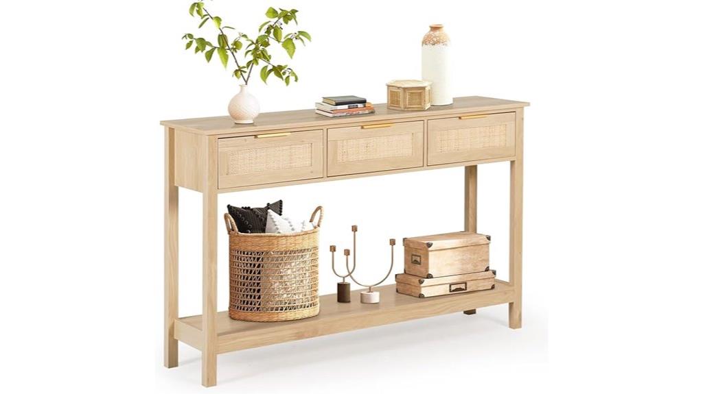 rattan entryway console table