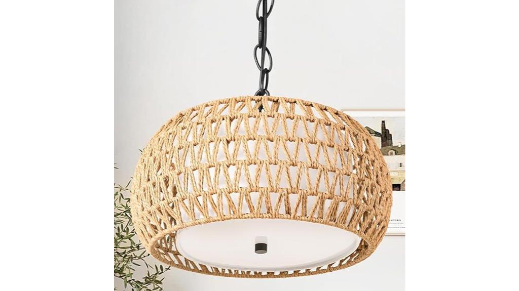 rattan fabric 3 light chandelier