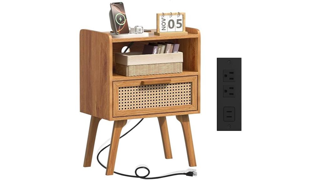 rattan nightstand with charger