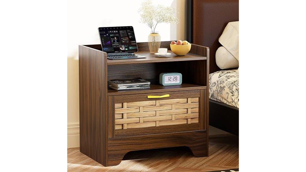 rattan nightstand with drawer
