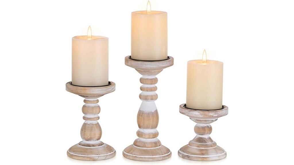 rustic white wood pillar holders