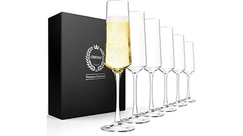 set of 6 hand blown crystal flutes