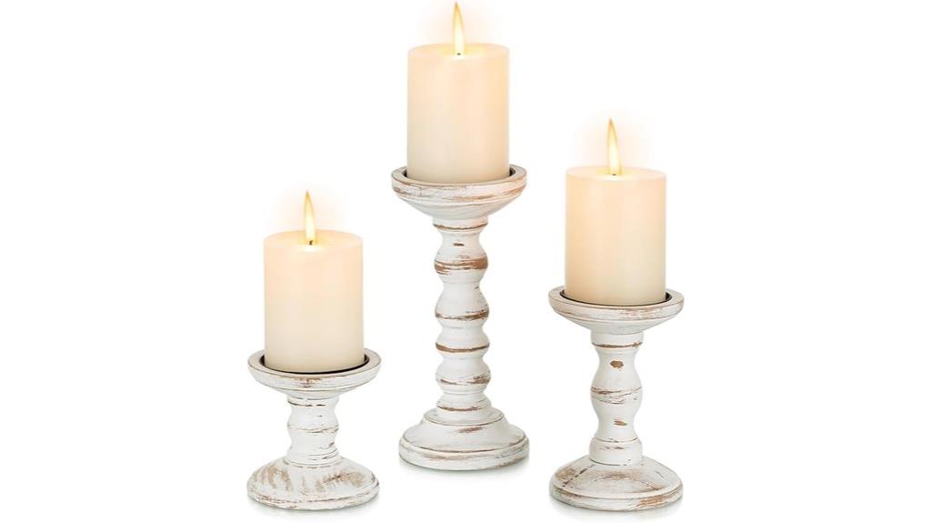 set of three wood candle holders