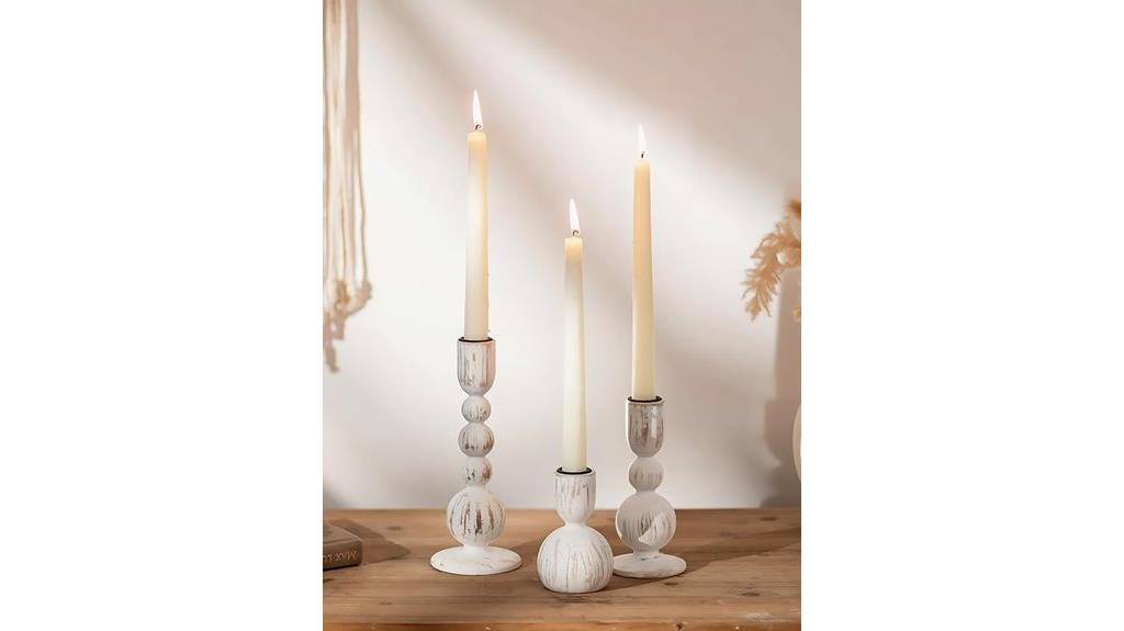 set of three wooden candle holders