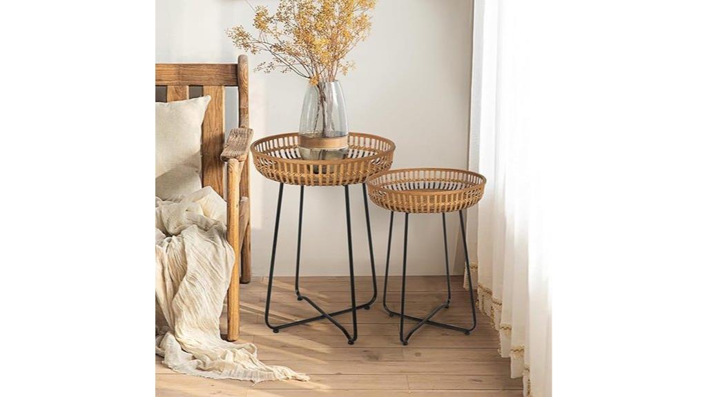 set of two rattan tables