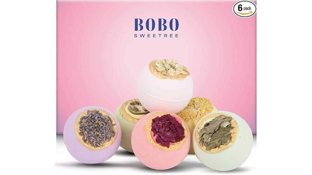 six floral organic bath bombs