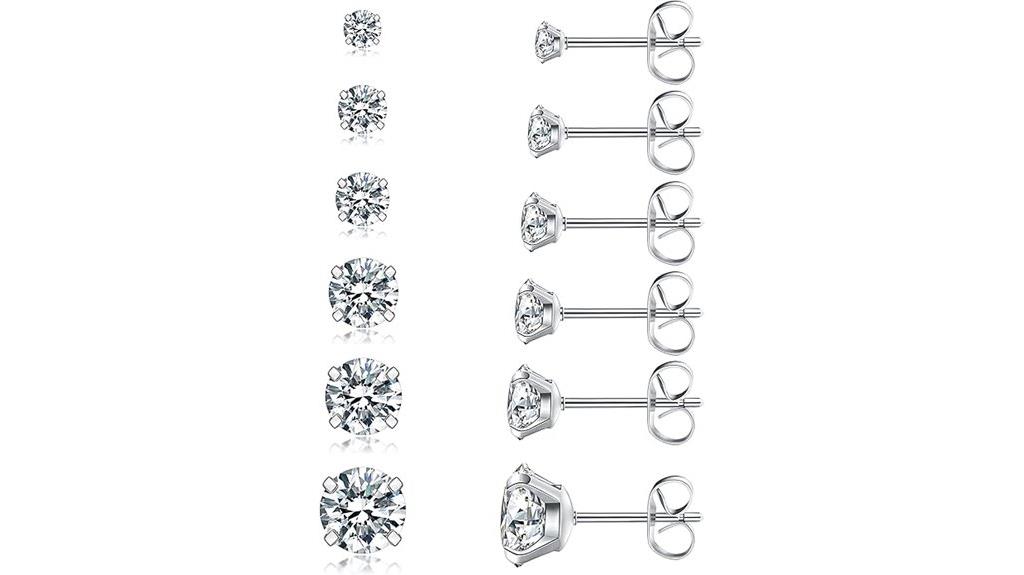 six pair zirconia earrings