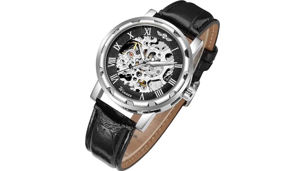 skeleton roman leather watch