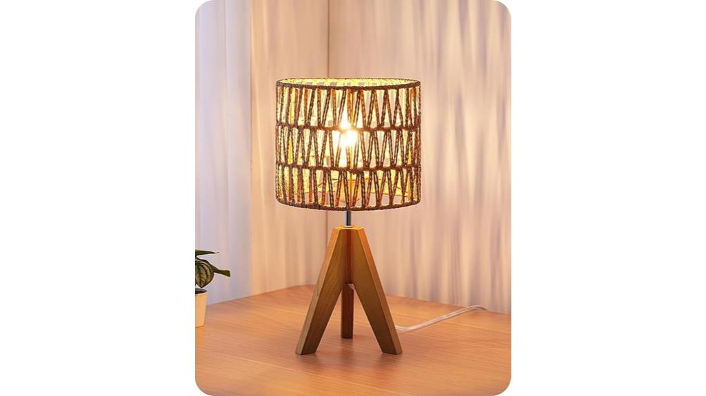small rattan tripod lamp