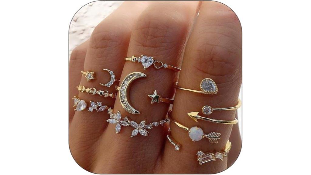 star moon heart rings
