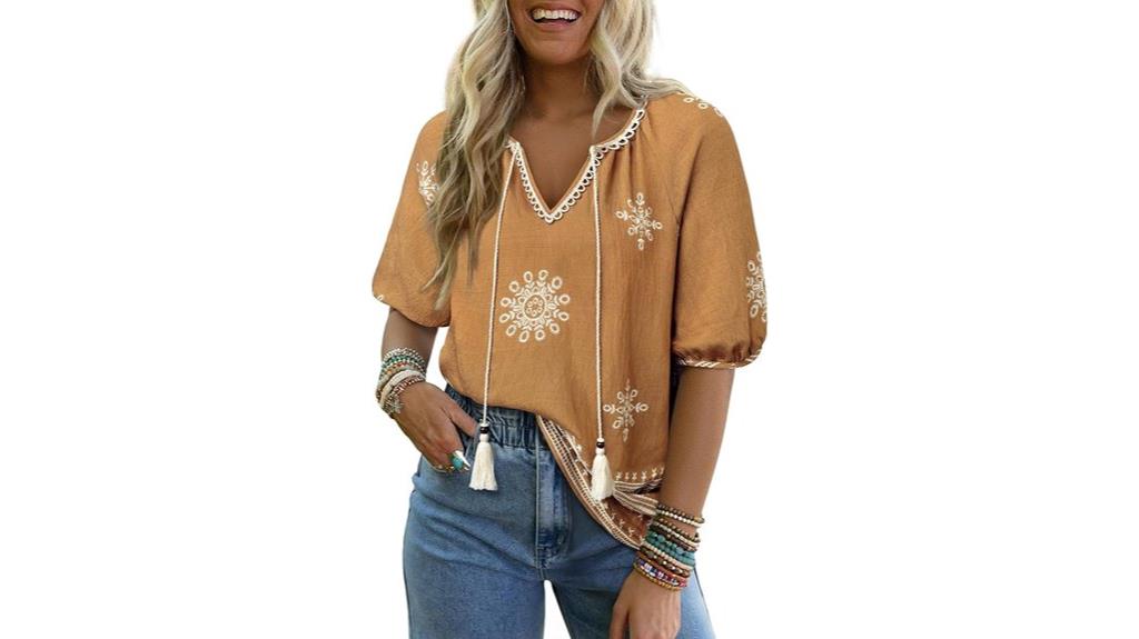 summer boho v neck blouses
