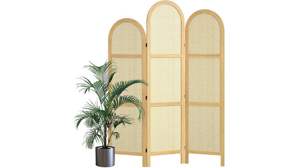 three panel rattan divider