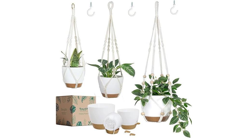 three piece macrame planters
