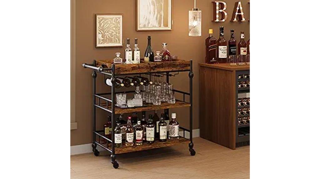 wheeled 3 tier bar cart