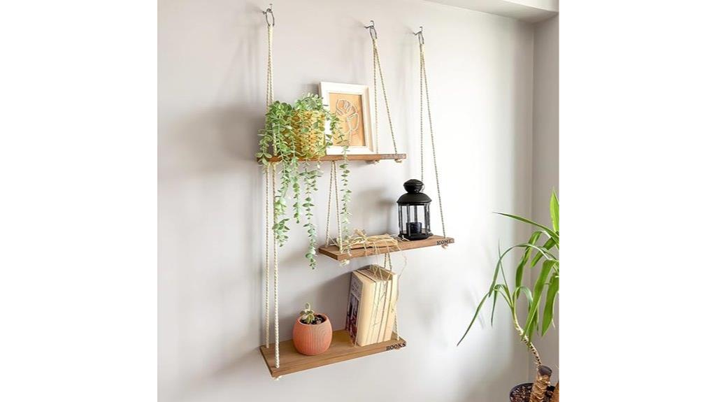 wooden boho plant shelves