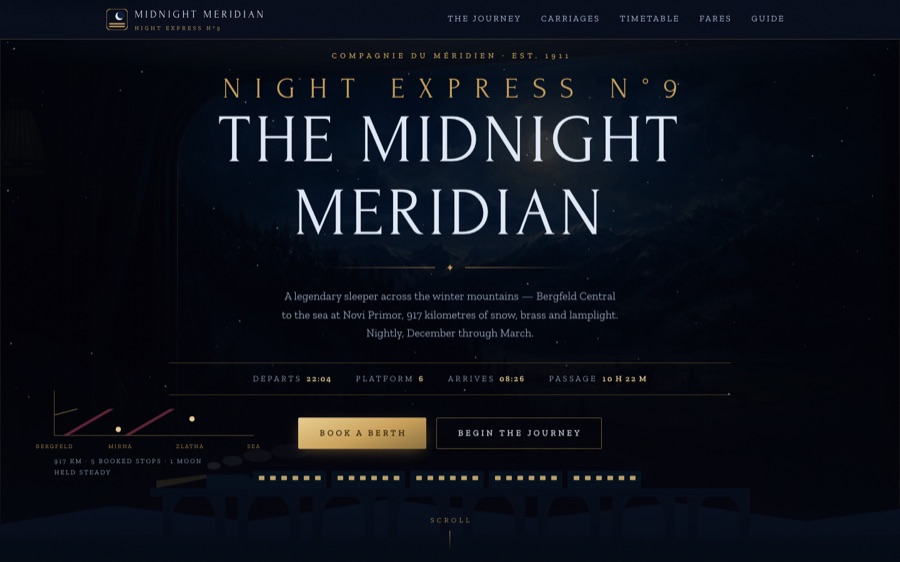 The Midnight Meridian — Night Express N°9 · Winter Passage — Vertical-to-Horizontal Scroll Transformation