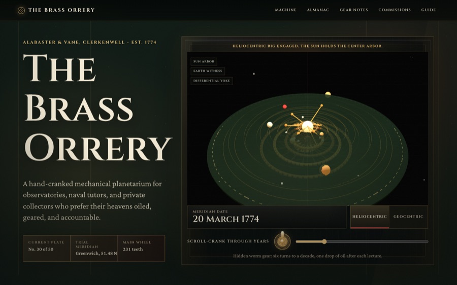 The Brass Orrery - Alabaster & Vane, Est. 1774 — Interactive 3D Modeling (FABLE/175, room 30)