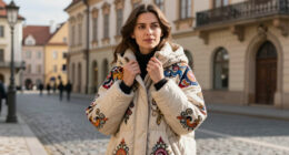 Women Sport Puffer Coats in Bold Baroque Portraits by Nieves González