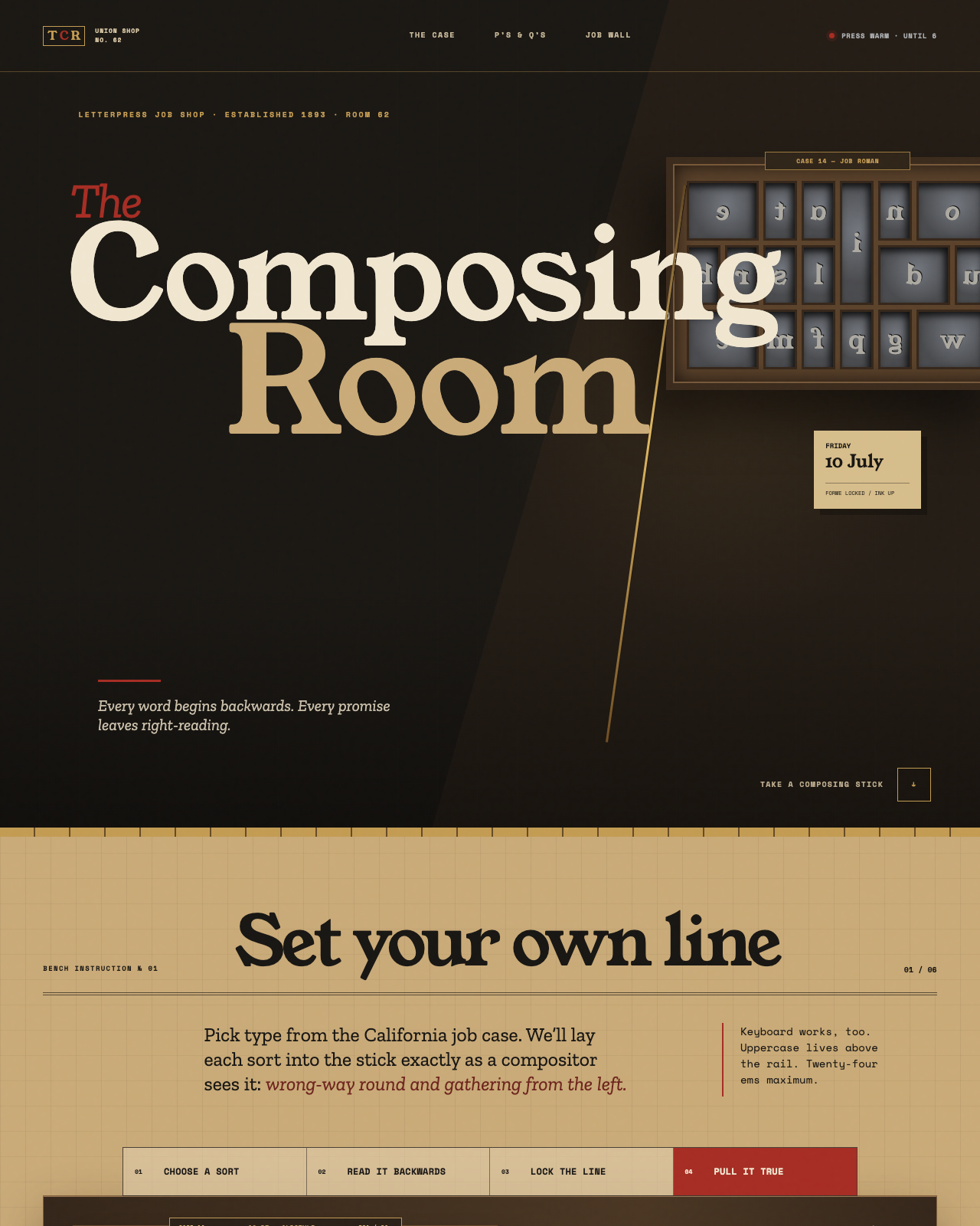 Live view of The Composing Room — Letterpress Job Shop, Est. 1893