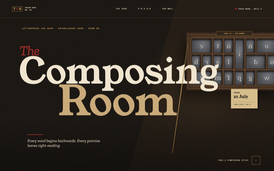 The Composing Room — Letterpress Job Shop, Est. 1893 — Physical Transformation (FABLE/175, room 62)