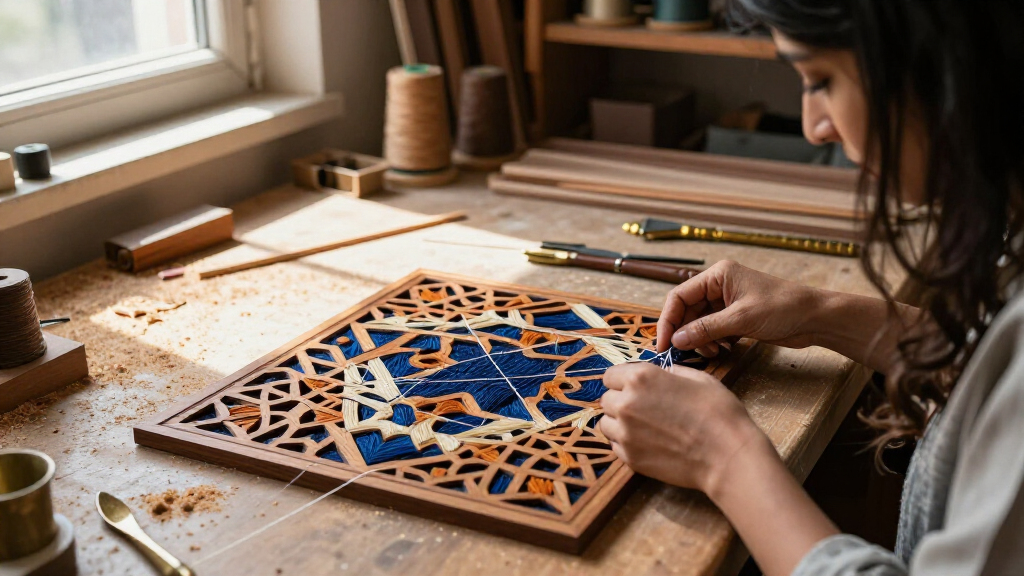 Nosheen Iqbal Translates Islamic Ornament Into Meticulous Wood-and-Thread Patterns