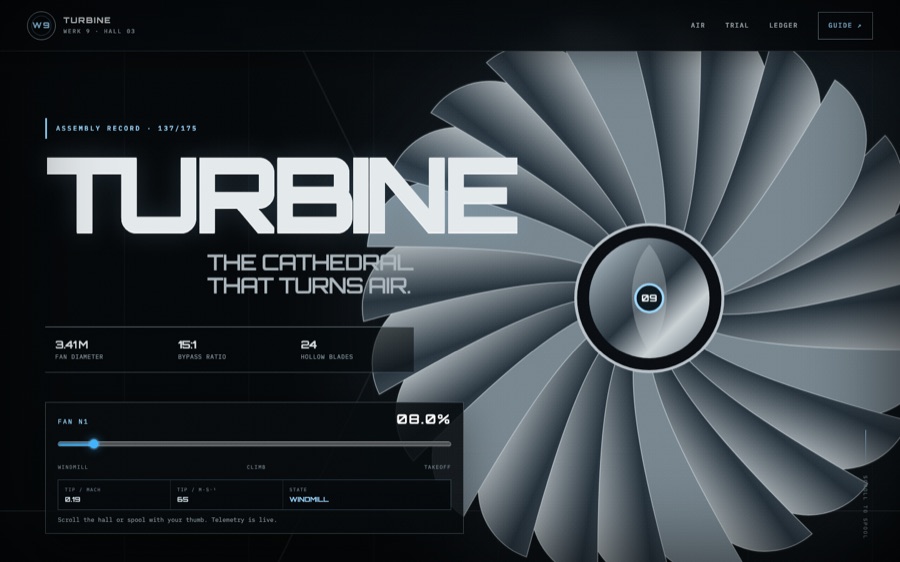 TURBINE — WERK 9 — Scroll-driven SVG rotor (FABLE/175, room 137)
